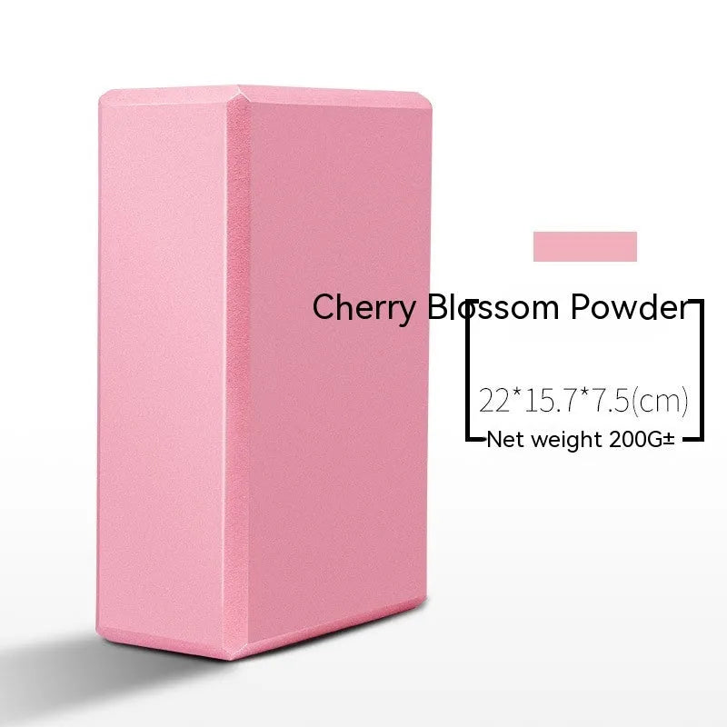 High-density EVA foam yoga block in violet colour, shown next to a pink block with a cartoon bunny print.
