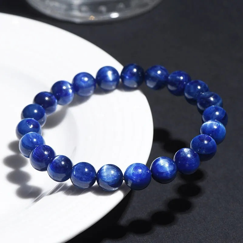 Blue crystal bracelet with geometric shape and Ruyi design, polished finish, sizes 5-12mm