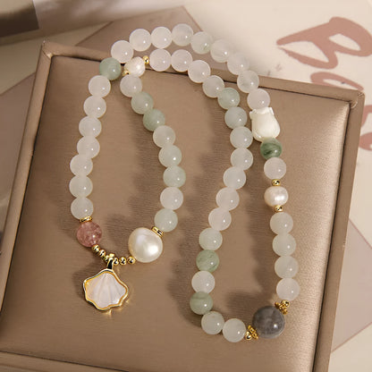 Women's crystal bracelet with Tianshan Jade ginkgo leaf pendant and gold-plated gemstone decoration