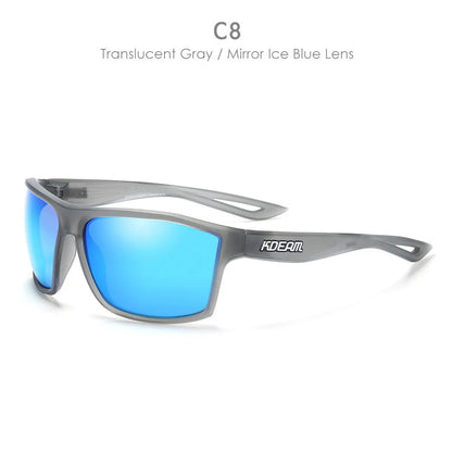 Ultralight polarised sports sunglasses with TR90 frame and silicone nose pad in one of eight available colours.