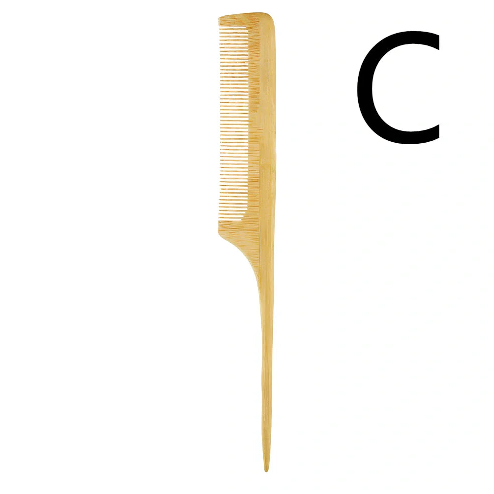 Yellow 3-piece Phoebe wood massage comb set with detangling, styling, and nubbed massage variants, 15-20 cm lengths