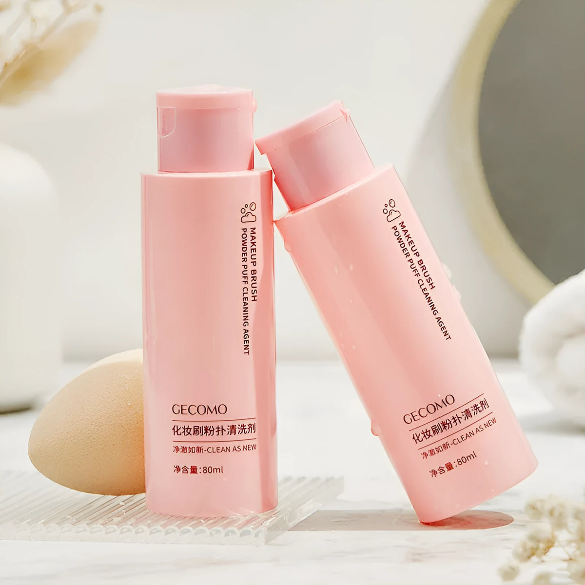 Makeup brush cleaner set with 80ml detergent and 75ml no-rinse spray for beauty blenders