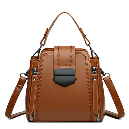 Small square vertical handbag in soft leather texture PU material with sewing thread detail