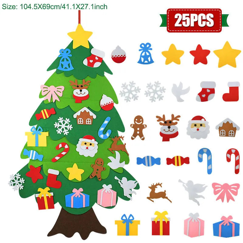 DIY felt Christmas ornaments showing 9 colour sections on 110cm wide material with 18-piece design kits