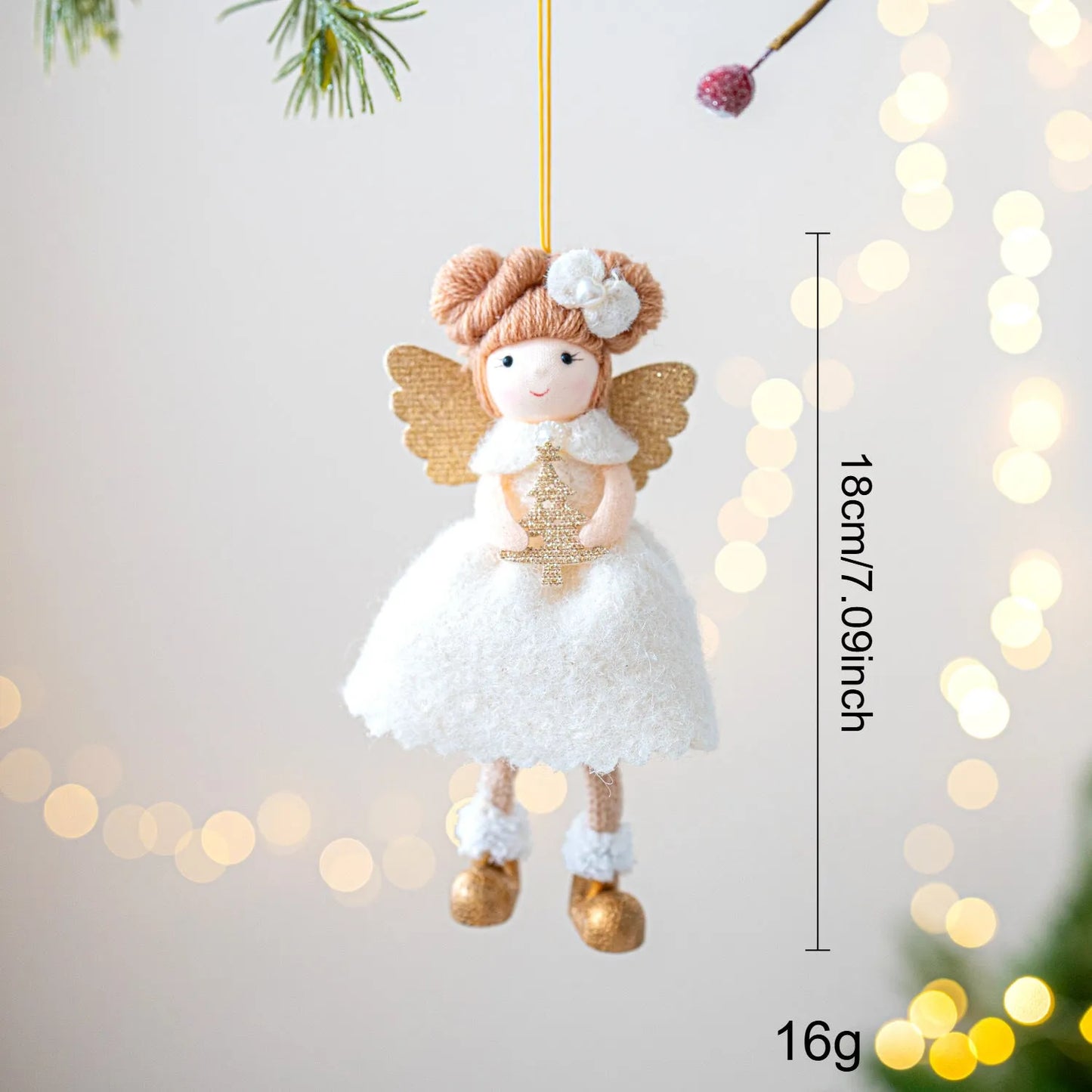 Pink and white cloth angel wings Christmas plush pendant decoration with hanging cord