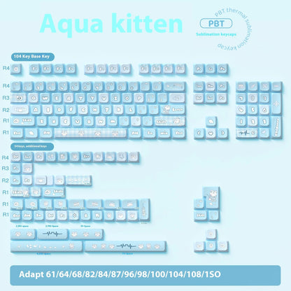 Watercolour kitten design custom keycap set for mechanical keyboards with sublimation print on PTB plastic