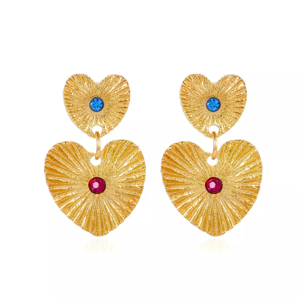 Bohemian sunflower heart-shaped earrings with rhinestone detailing, perfect for Valentine's Day