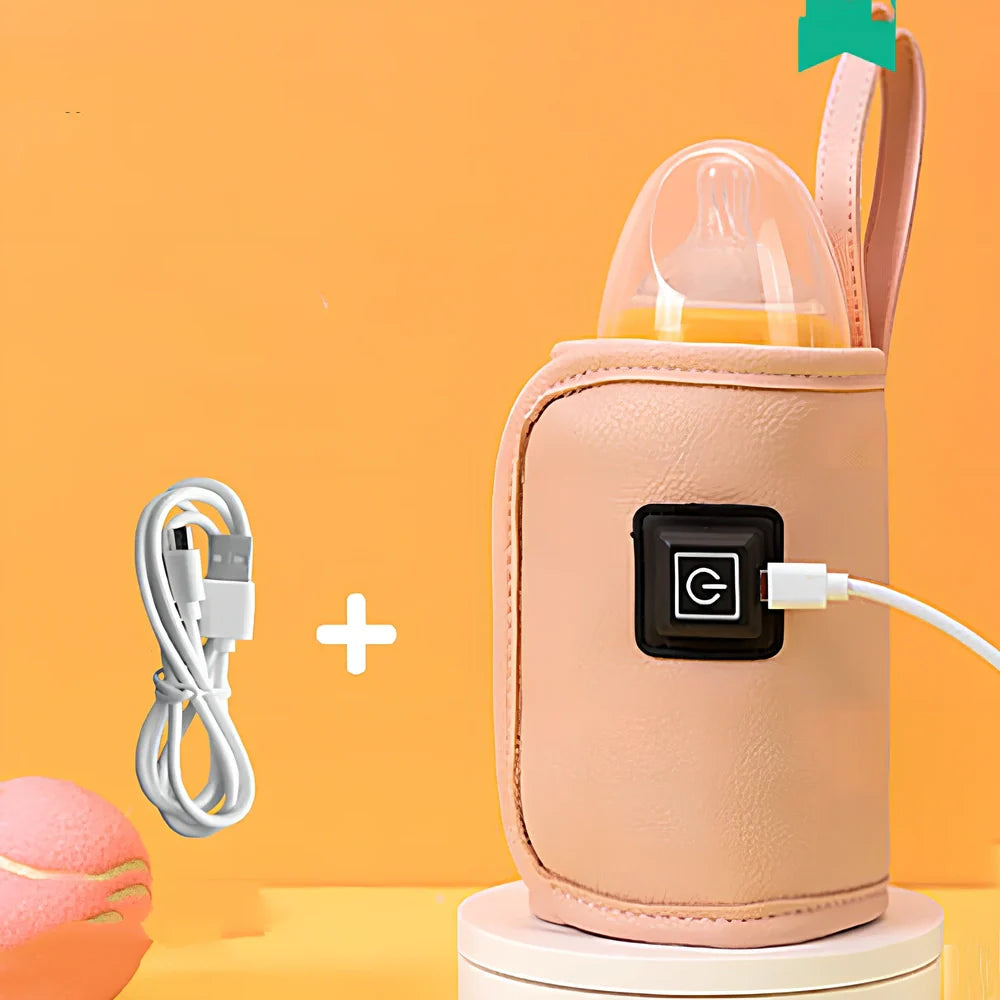 Portable milk bottle warmer with adjustable 55mm-75mm sleeve and temperature control