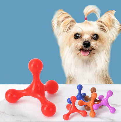 Blue three-legged silicone chew toy for small and medium dogs measuring 9.5cm with beef flavour