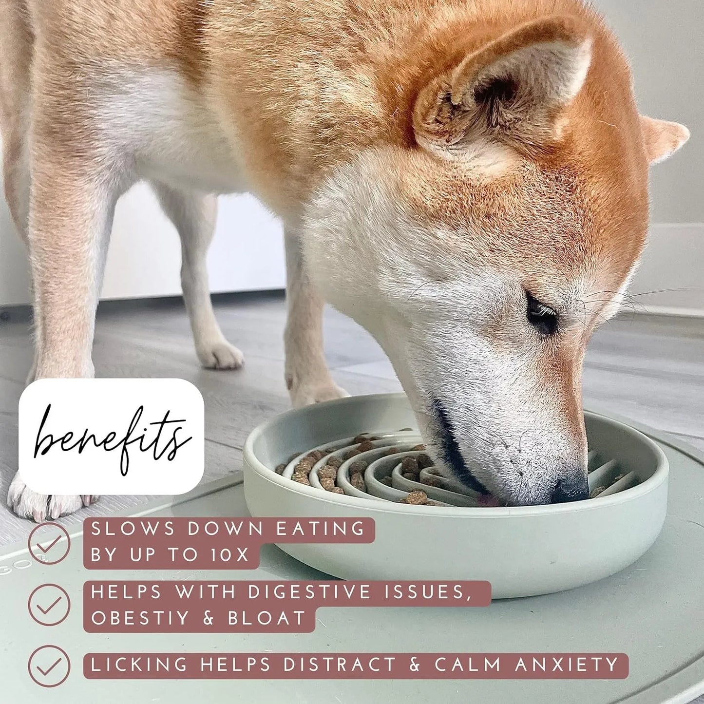 Silicone slow feeder bowl for dogs with lick mat design in beige, charcoal ash, grey blue, mango yellow, mustard green, or red