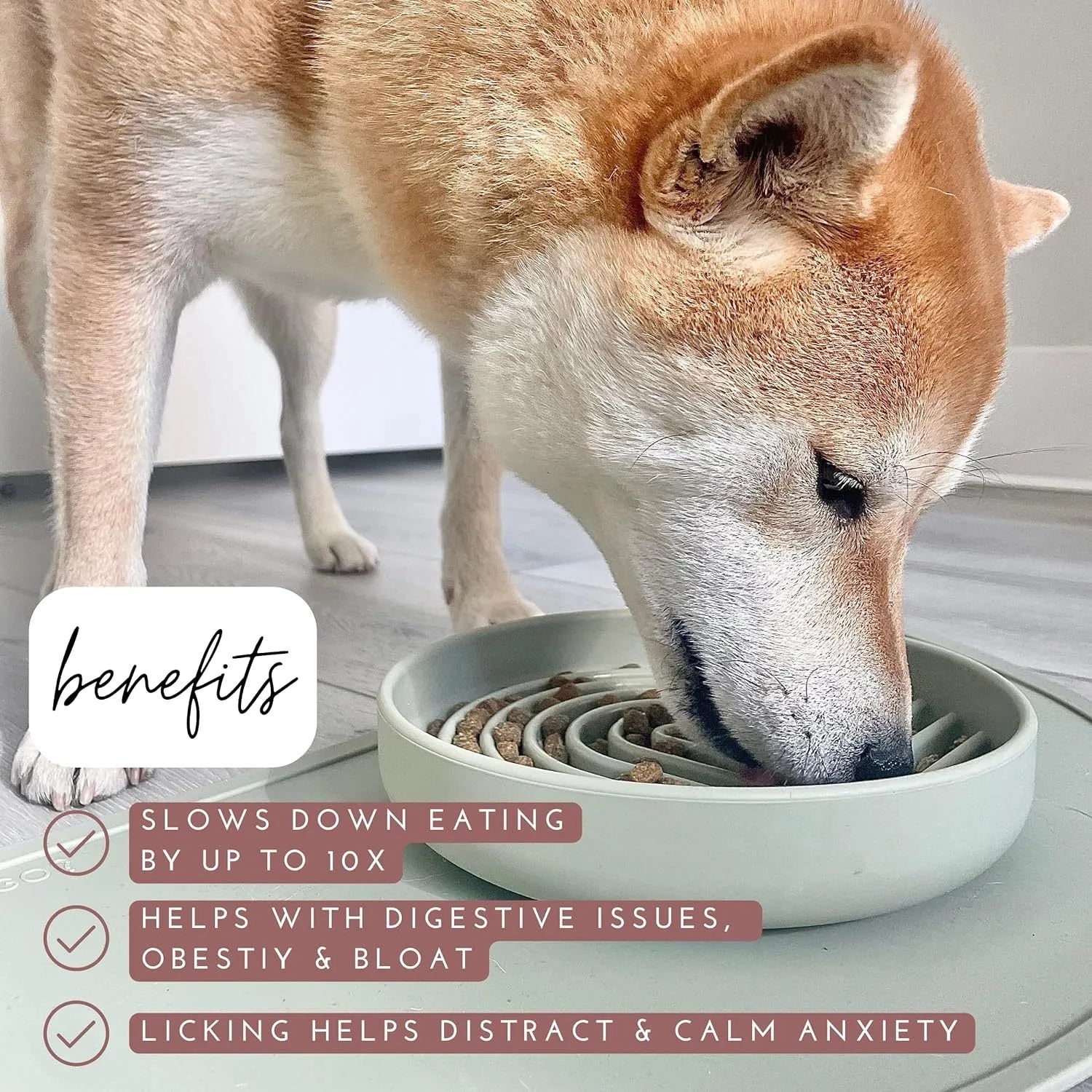 Silicone slow feeder bowl for dogs with lick mat design in beige, charcoal ash, grey blue, mango yellow, mustard green, or red