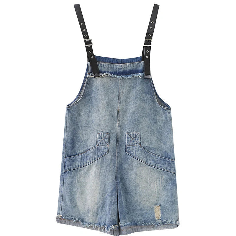 Korean style denim suspenders for women with adjustable straps