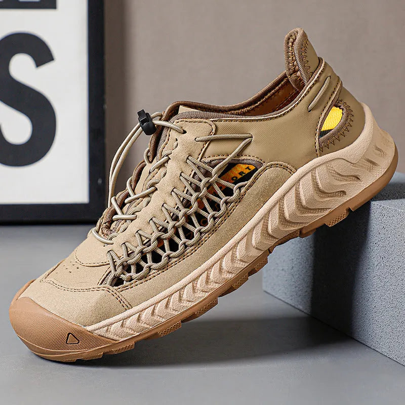 Men's hand-woven closed toe sandals with non-slip rubber soles in four colour options