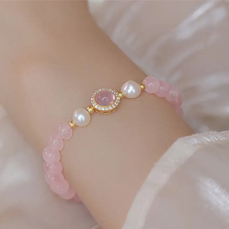 Aquamarine crystal bracelet with pink blue colour and geometric design elements
