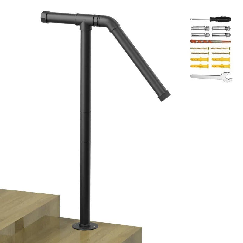 Black metal minimalist American household ladder support bracket.