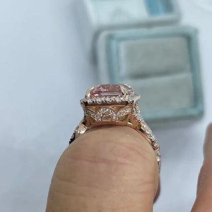 Rose gold geometric alloy ring showing electroplated finish and structured shape.