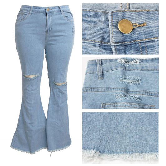 Premium stretch denim plus-size bell-bottom jeans in a variety of colours and sizes
