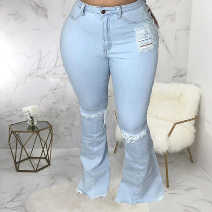 Premium stretch denim plus-size bell-bottom jeans in a variety of colours and sizes