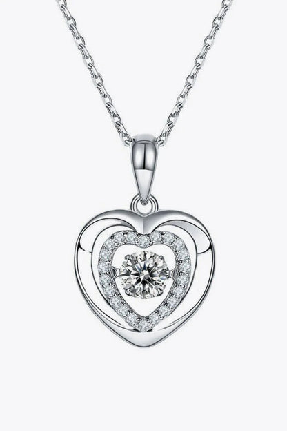 Moissanite heart-shaped pendant necklace in 925 sterling silver with a platinum-plated finish and zircon accent stones