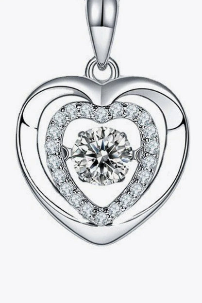Moissanite heart-shaped pendant necklace in 925 sterling silver with a platinum-plated finish and zircon accent stones