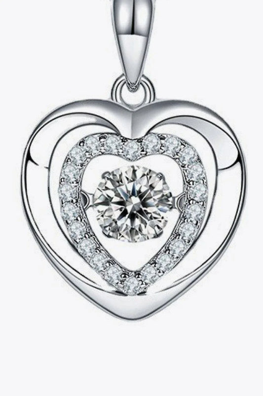 Moissanite heart-shaped pendant necklace in 925 sterling silver with a platinum-plated finish and zircon accent stones