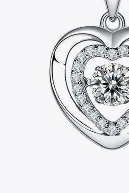 Moissanite heart-shaped pendant necklace in 925 sterling silver with a platinum-plated finish and zircon accent stones