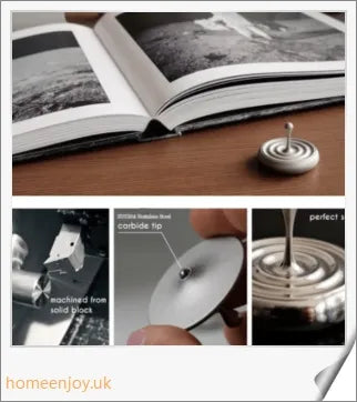 A precision-engineered, perpetually spinning desk gyroscope with a captivating, slow-motion sliding action