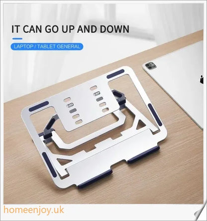 Adjustable aluminium laptop stand with multi-angle desk support and cooling bracket riser