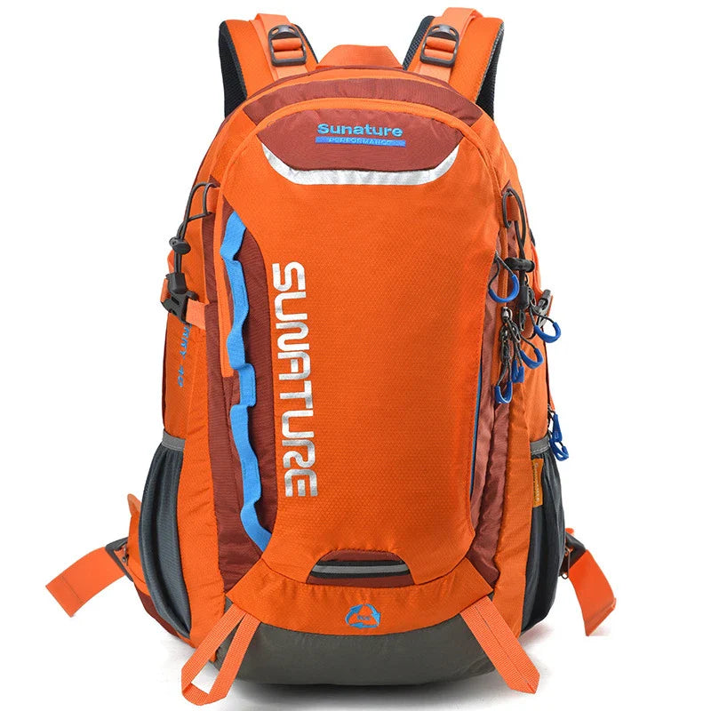 Spacious and versatile outdoor mountaineering backpack with 40-litre capacity, durable nylon construction, and resin mesh backpack system for ventilation.