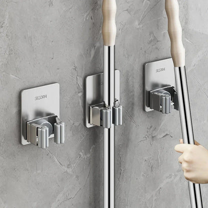 Multi-Purpose Adhesive Wall Hanging Mop Rack and Broom Holder for Organised Storage of Cleaning Supplies
