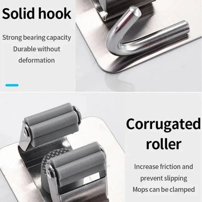 Multi-Purpose Adhesive Wall Hanging Mop Rack and Broom Holder for Organised Storage of Cleaning Supplies