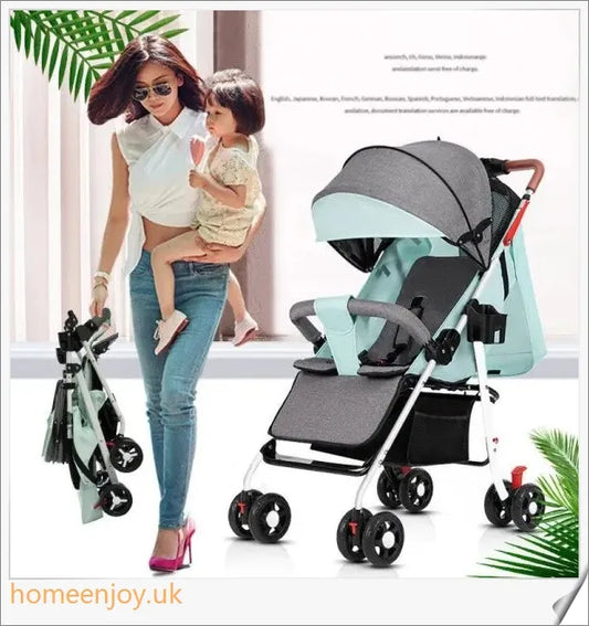 Premium portable and foldable baby stroller with adjustable awning and removable handrail for easy travel and cleaning