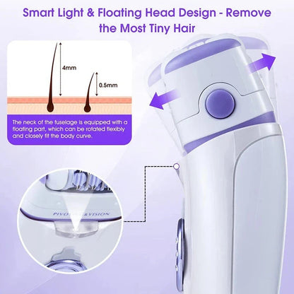 3-in-1 electric epilator and shaver for women with carbon steel blades, adjustable speeds, and built-in LED light for smooth, hair-free skin