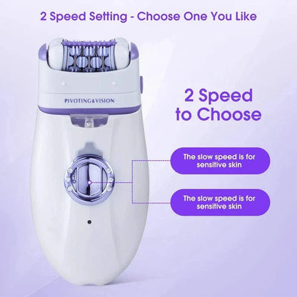 3-in-1 electric epilator and shaver for women with carbon steel blades, adjustable speeds, and built-in LED light for smooth, hair-free skin