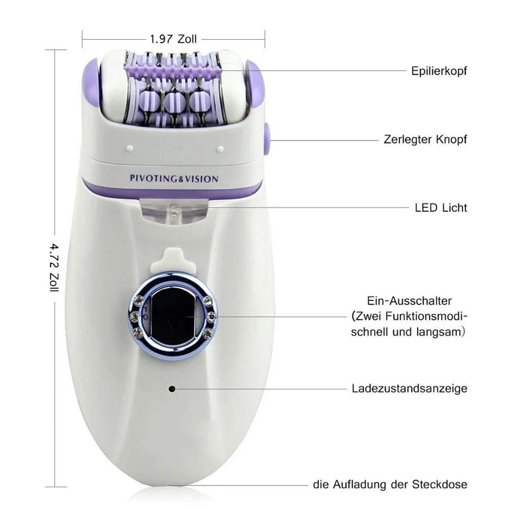 3-in-1 electric epilator and shaver for women with carbon steel blades, adjustable speeds, and built-in LED light for smooth, hair-free skin