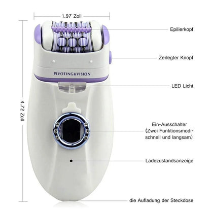 3-in-1 electric epilator and shaver for women with carbon steel blades, adjustable speeds, and built-in LED light for smooth, hair-free skin