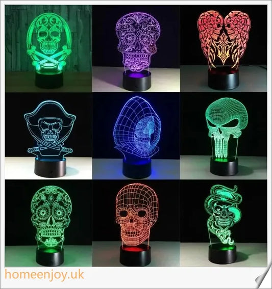 Enchanting 3D LED skull lamp with vibrant colour-changing effects and a captivating 3D stereoscopic visual pattern