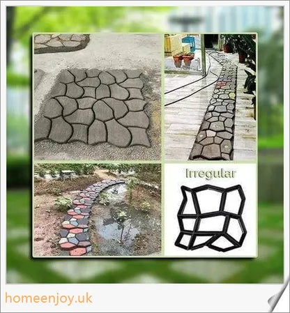 DIY Outdoor Concrete Paving Mould with three shape options - rectangular, hexagonal, and irregular - for creating custom-designed garden paths and patio floors