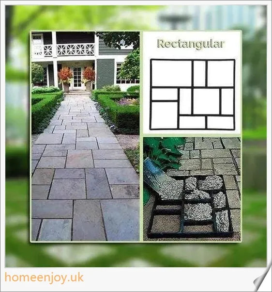 DIY Outdoor Concrete Paving Mould with three shape options - rectangular, hexagonal, and irregular - for creating custom-designed garden paths and patio floors