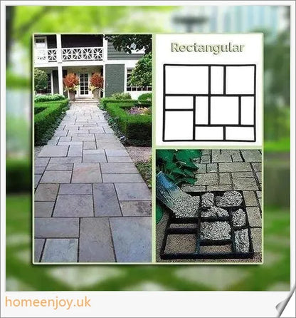 DIY Outdoor Concrete Paving Mould with three shape options - rectangular, hexagonal, and irregular - for creating custom-designed garden paths and patio floors