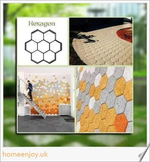 DIY Outdoor Concrete Paving Mould with three shape options - rectangular, hexagonal, and irregular - for creating custom-designed garden paths and patio floors