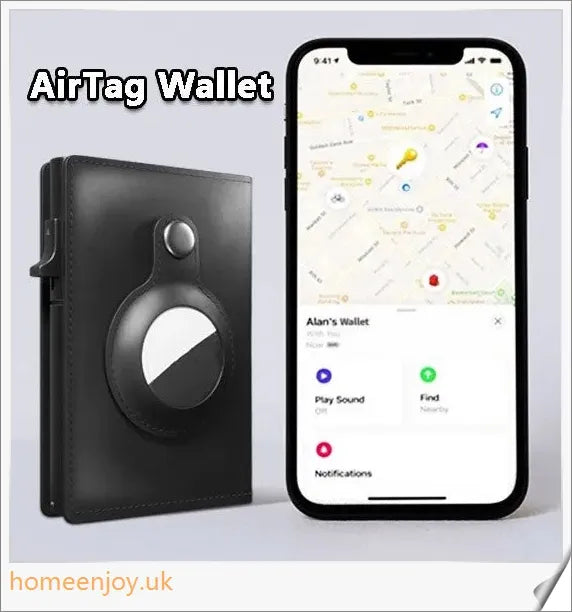 Premium genuine leather and aluminium wallet with built-in AirTag pocket and RFID-blocking technology for secure everyday carry