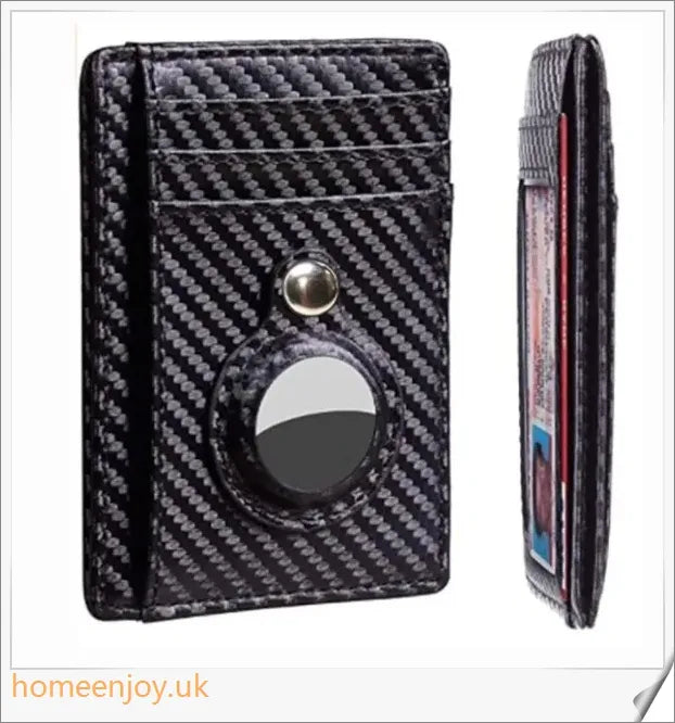 Premium genuine leather and aluminium wallet with built-in AirTag pocket and RFID-blocking technology for secure everyday carry