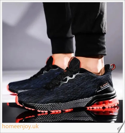 Breathable air cushion running and jogging shoes in various colours, featuring a stylish and comfortable design for active lifestyles.