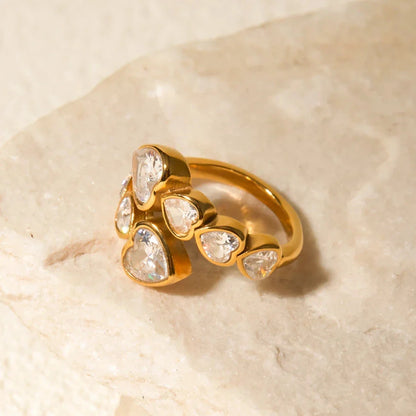 Stunning 18K gold-plated ring featuring a sparkling heart-shaped cubic zirconia design