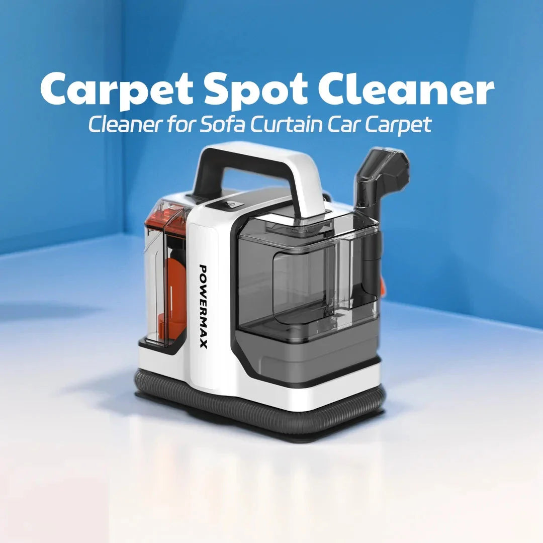 450W Powerful Handheld Carpet Cleaner with high suction, large water tanks, and extended reach for thorough cleaning of carpets, sofas, and car interiors.