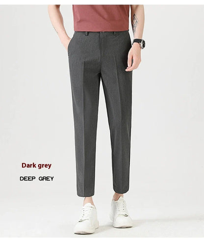 Light Luxury Men's Casual Small Trousers in various colours and sizes, featuring a stretch, pencil-leg design for a tailored, refined look.