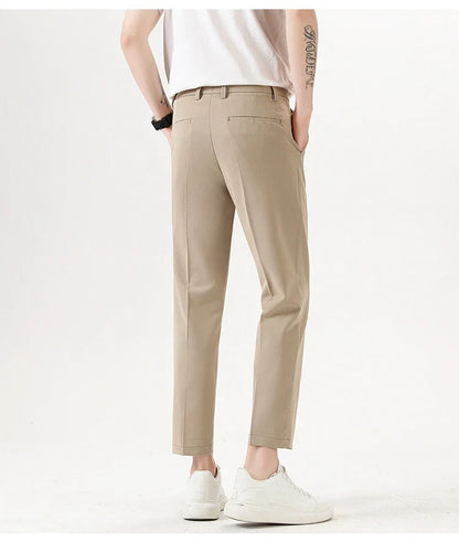 Light Luxury Men's Casual Small Trousers in various colours and sizes, featuring a stretch, pencil-leg design for a tailored, refined look.
