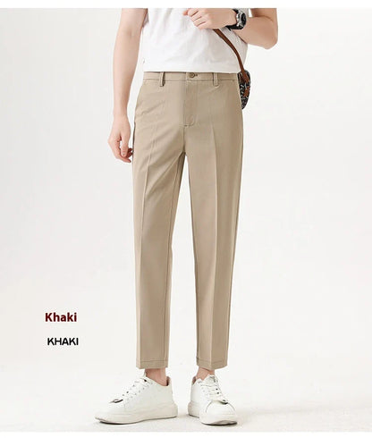 Light Luxury Men's Casual Small Trousers in various colours and sizes, featuring a stretch, pencil-leg design for a tailored, refined look.