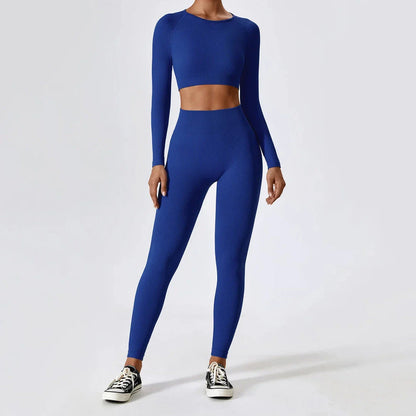 A stylish and comfortable women's ribbed long sleeve yoga crop top in Tiffany Blue colour